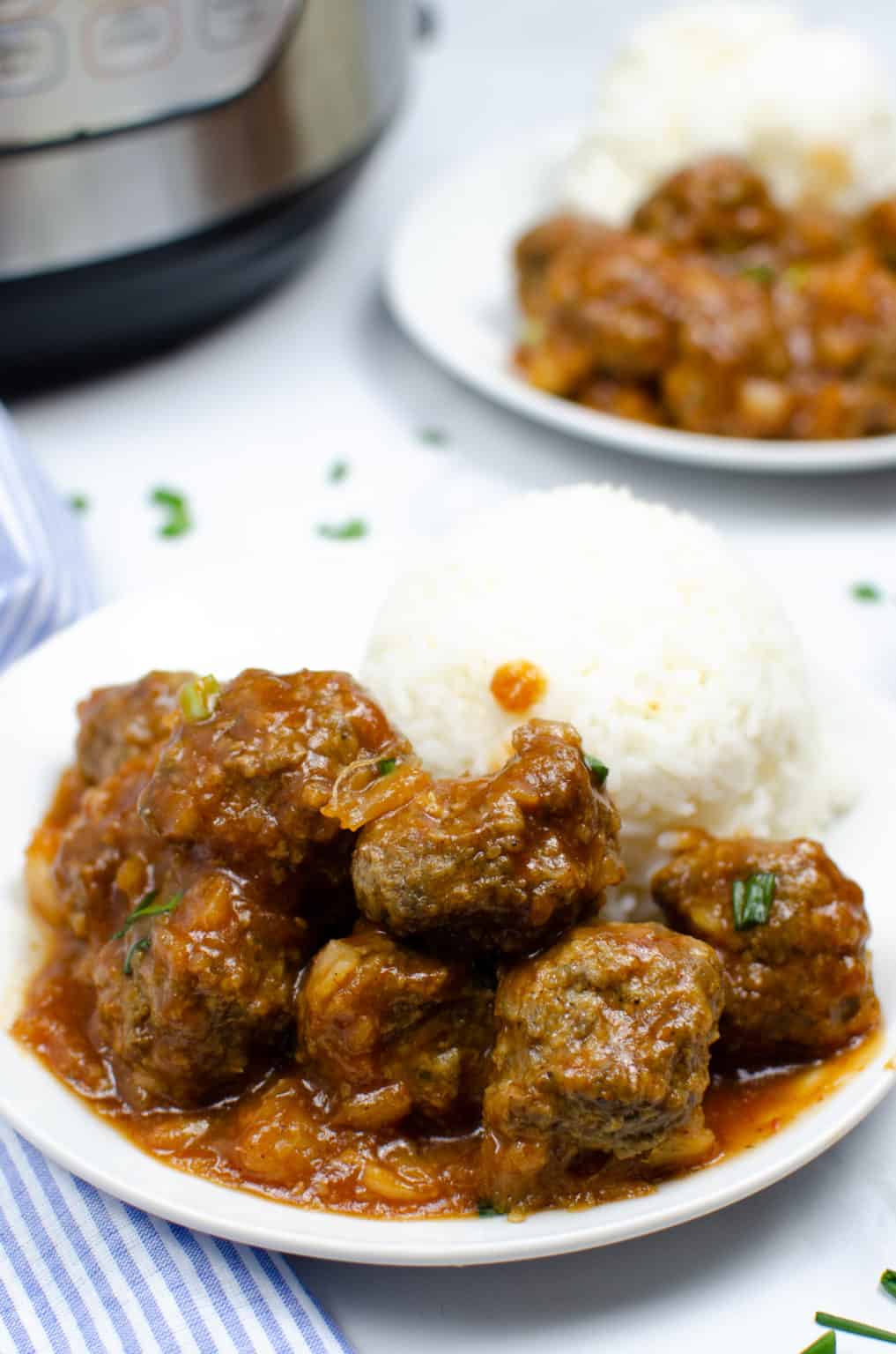 Close up of Instnata Pot Hawaiian meatballs