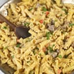 Philly-Cheesesteak-Pasta overview in pan