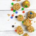 Chocolate Pean Nut butter protein balls on a white board