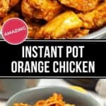 A pile of the chicken in a dish and a close up on the dish.
