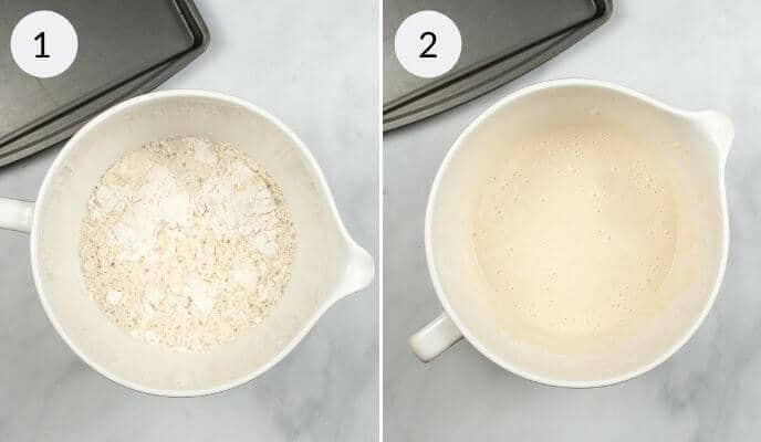 Mixing the simple ingredients together.