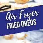 Teo cut up oreos and a stack of fried oreos on a plate.