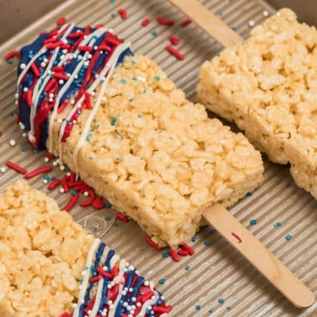 Chocolate Covered Rice Krispie Treat Flags