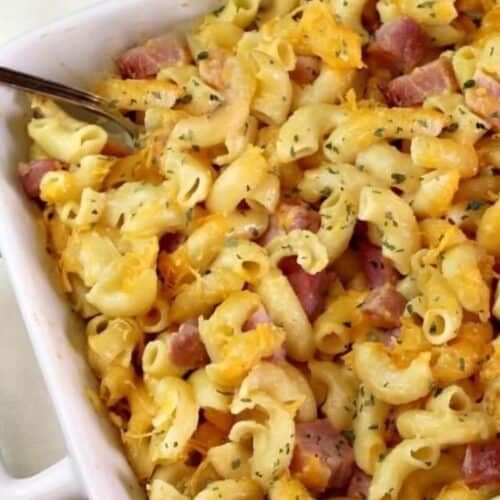 A casserole dish of the finished dinner.