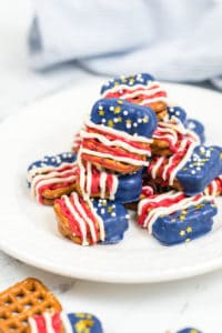 Stack of American Flag Pretzels on a white plate