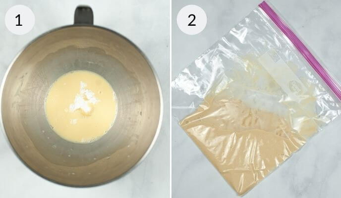 Mixing the batter for the funnel cake.