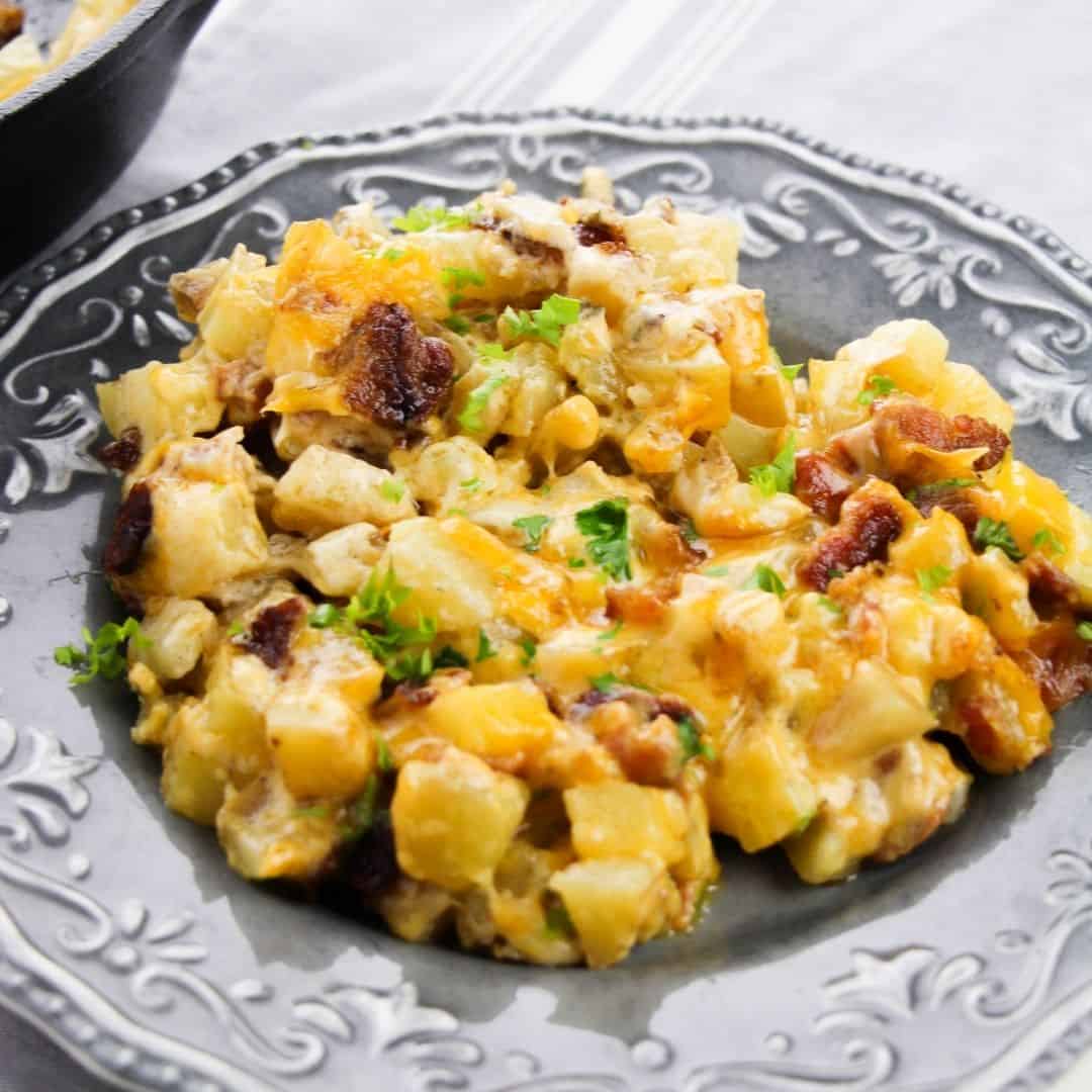Skillet Breakfast Potatoes with Cheese & Bacon