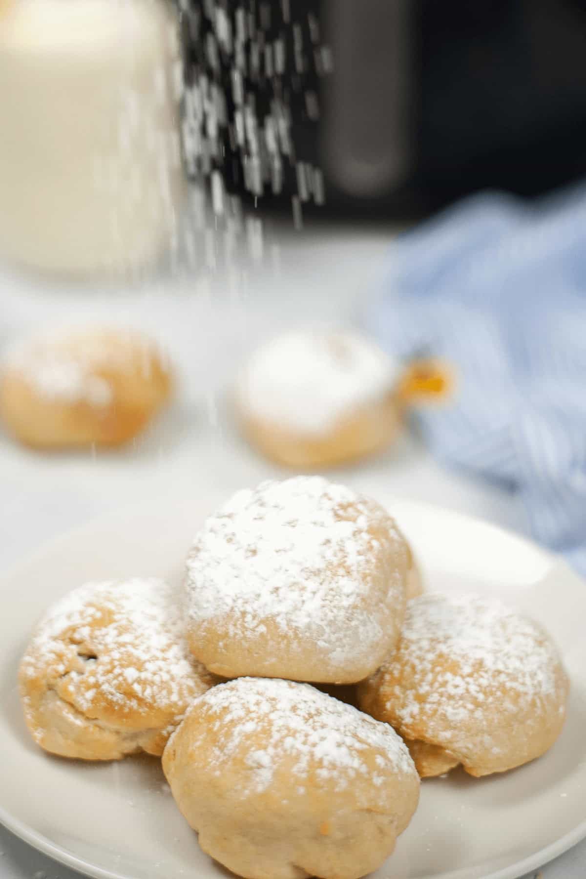 A dessert treat dusted with powdered sugar.