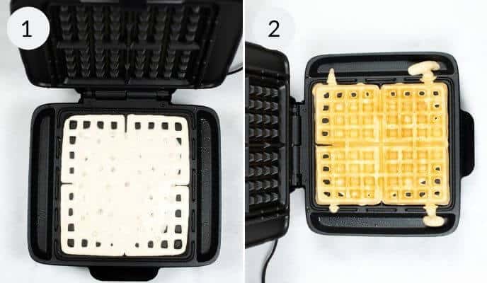 Make the waffle base in the waffle iron.