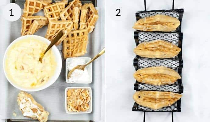 Assembling the finished banana tacos.