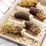 A top shot of the bananas in chocolate.
