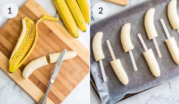 Slicing and freezing the bananas.