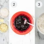 First three steps of mixing batter for cookies.