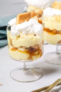 Side view of a easy banana pudding parfait.