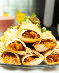 A stack of the Chicken air fryer Taquitos.