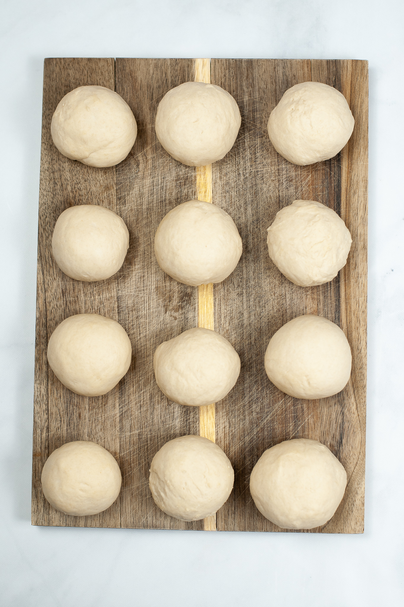 Dough rolled in ball.