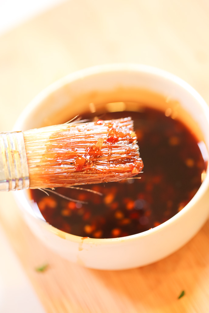 Brush in asian sauce mix.