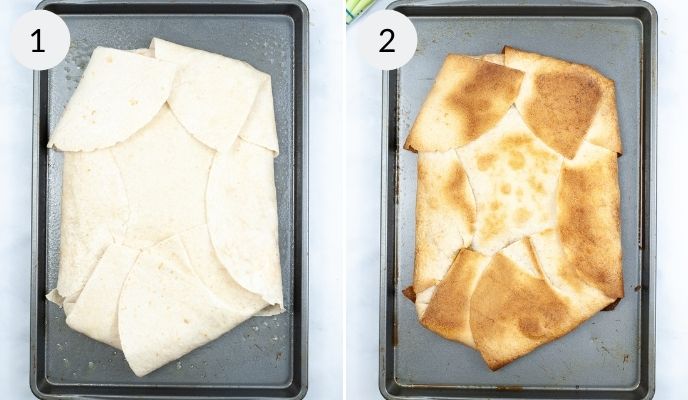 Tortilla before and after baking.