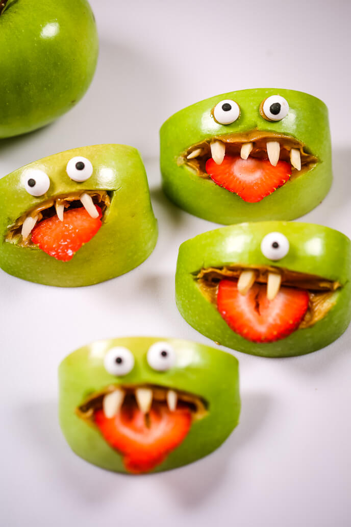 Apple Monster  Snacks 4 different ones in close up.