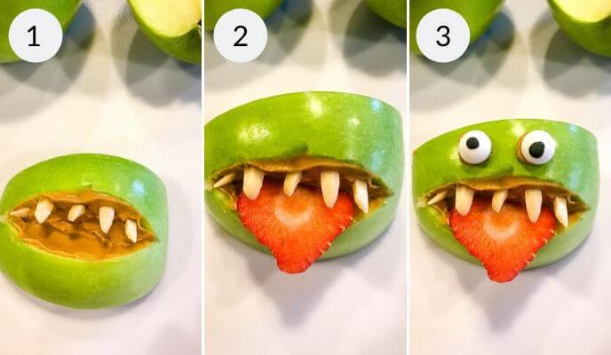 Teeth being added, then eyes and finally the strawberries.