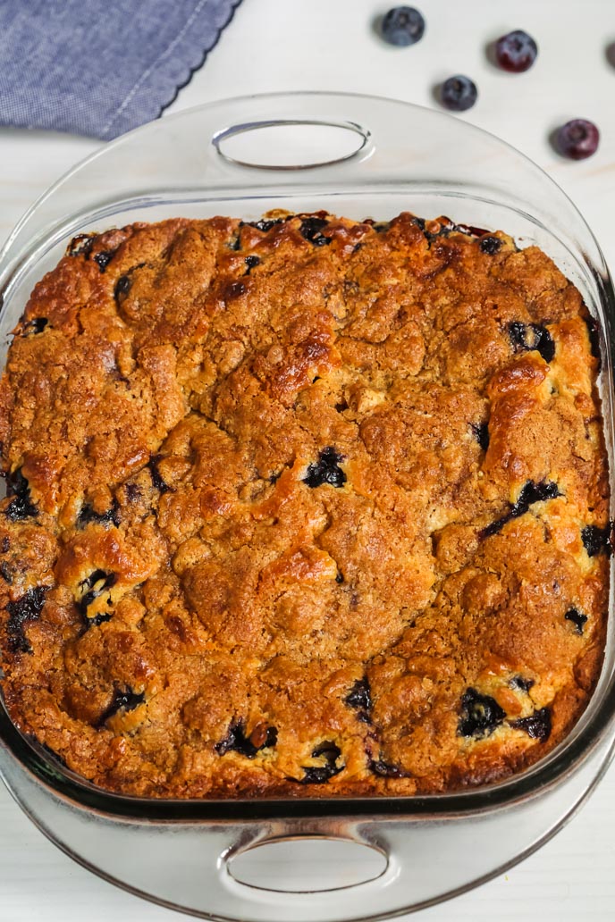 old fashioned blueberry cake in a cake pan