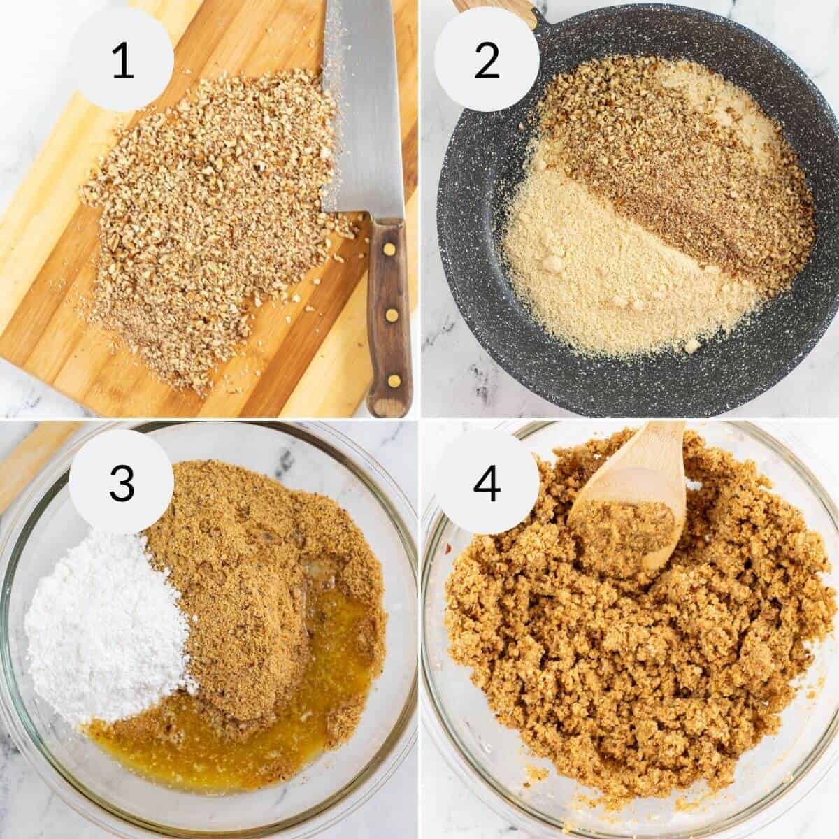 Preparing the crust ingredients.