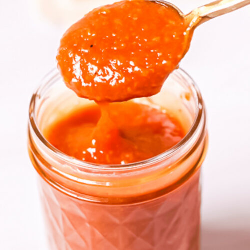 Sweet and savory peach bbq sauce.