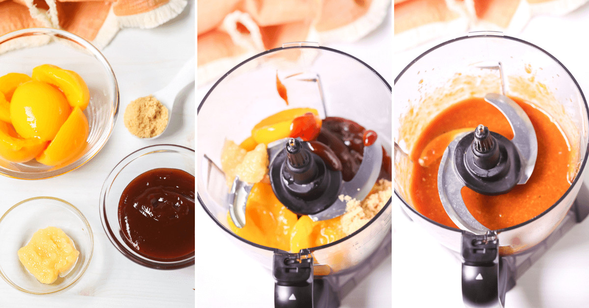 A food processor filled with the ingredients and then combined.