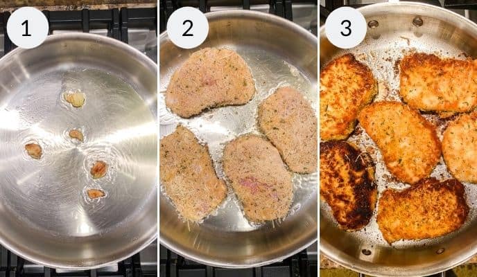 Pan before, during and after cooking pork chops.