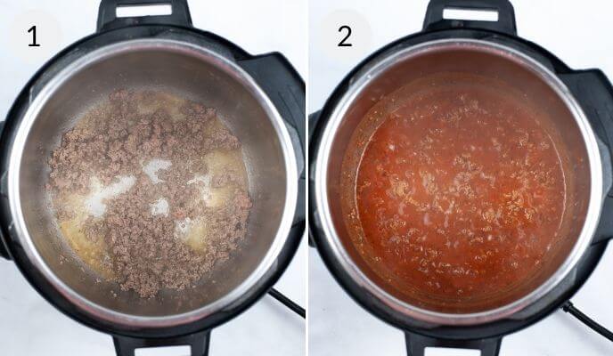 Two pictures demonstrating how to make the ground beef.