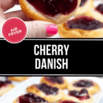 Two views of the finished air fryer cherry danish.