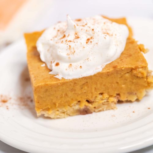 Pumpkin Pie Squares on a white plate.