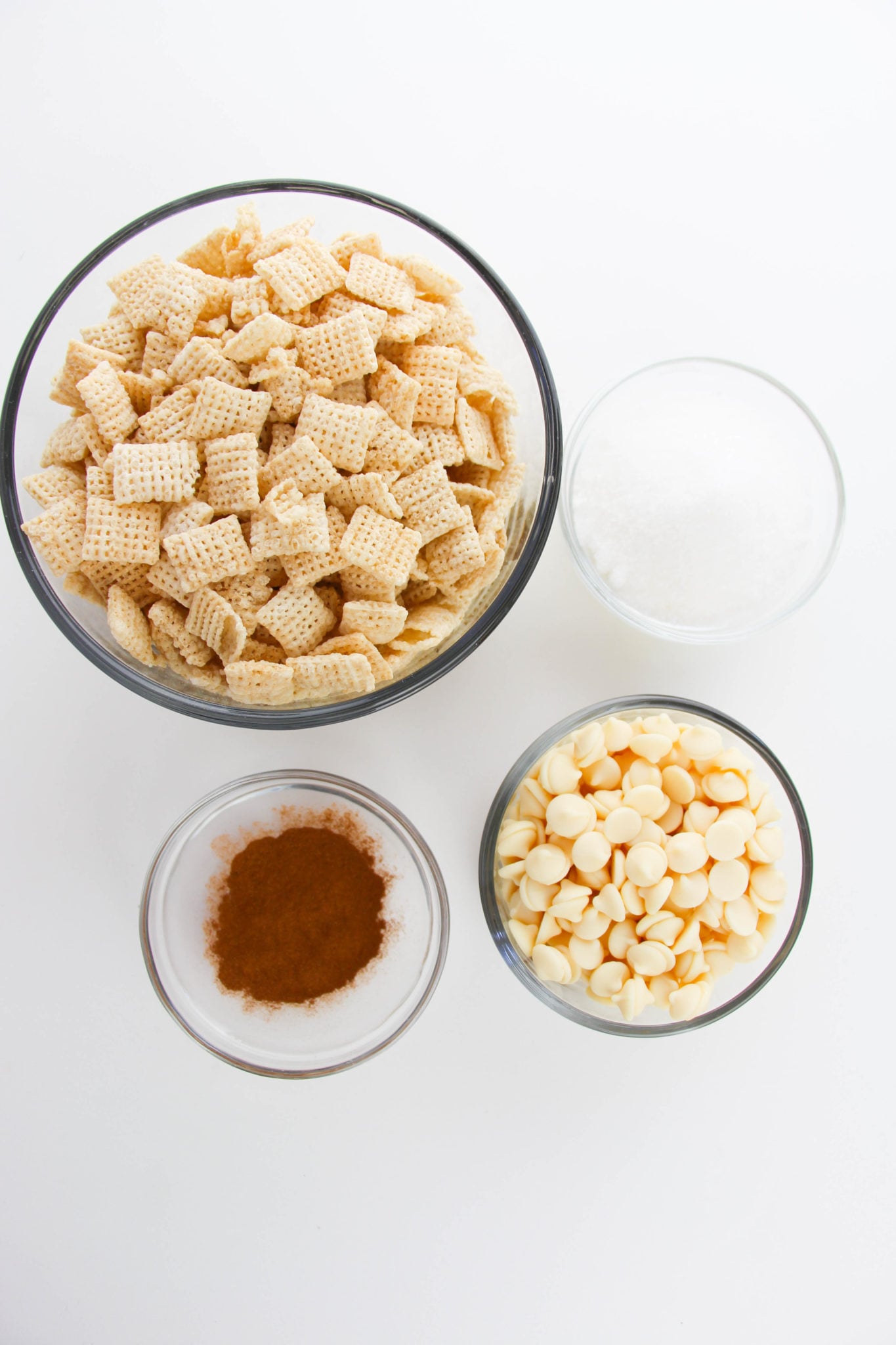 Chex mix, cinnamon and chocolate.