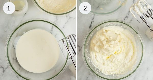 Cream before and after whipping.