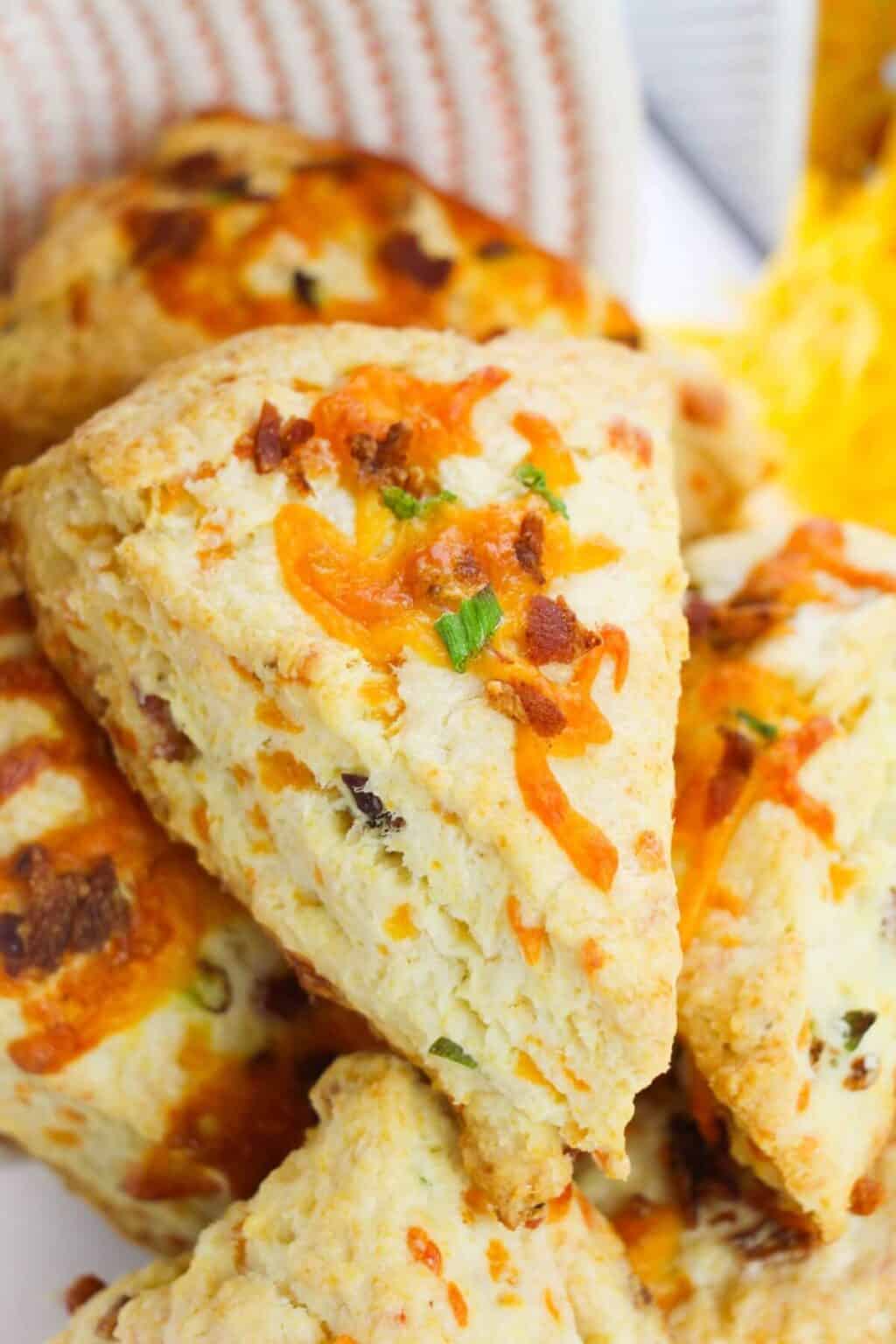 A stack of the cheddar bacon scones ready for dinner.