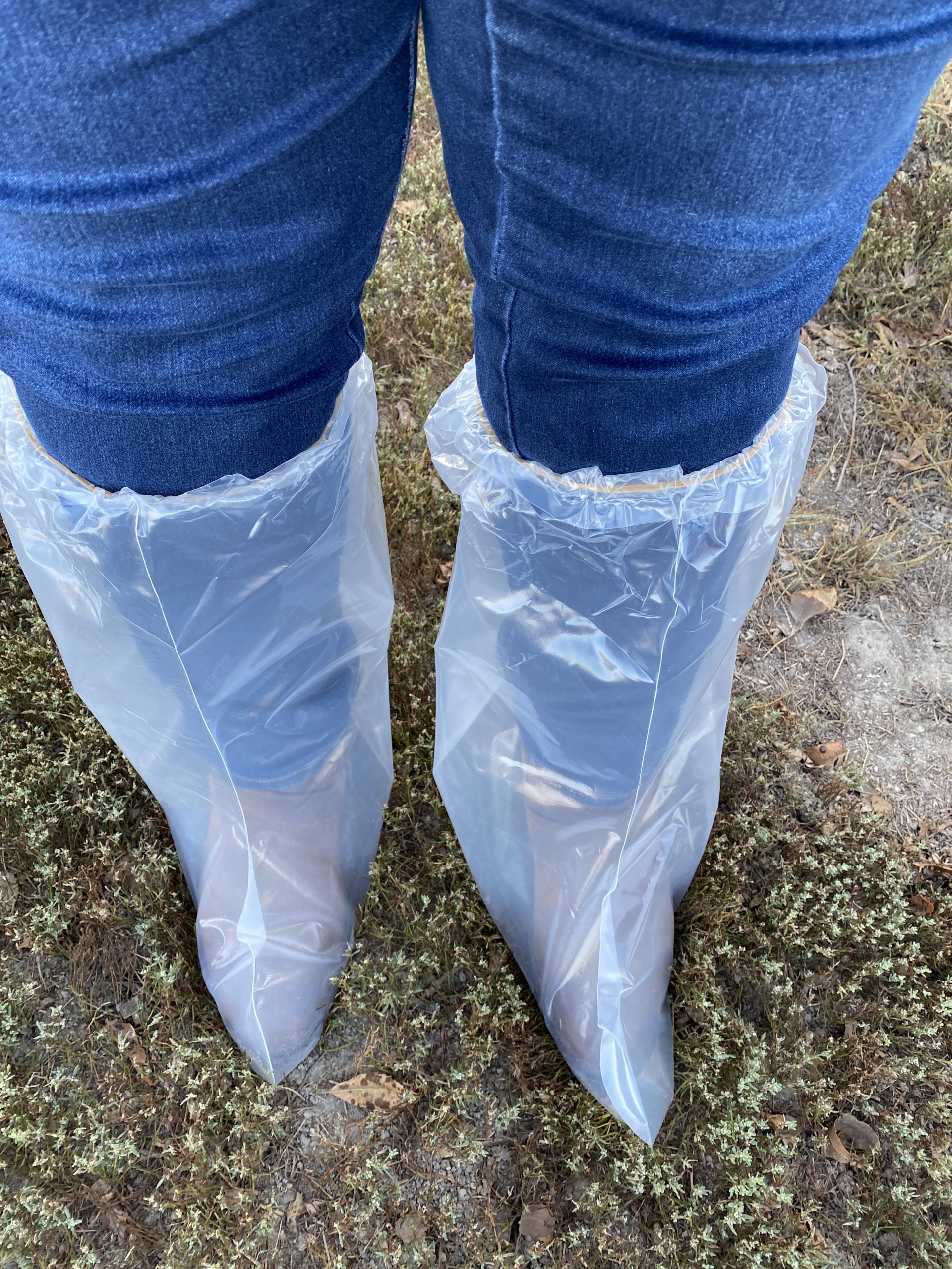 Plastic coverings for my shoes on the pig farm. 