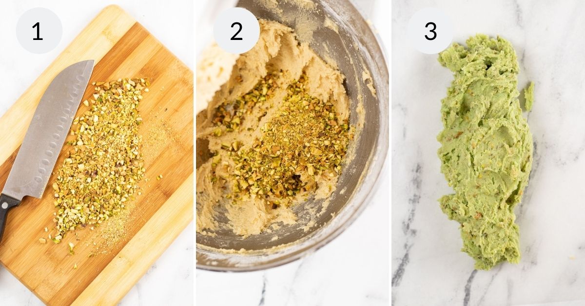 Step by step process of making italian pistachio cookies