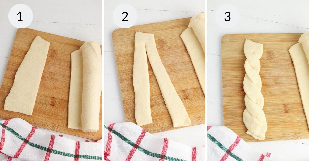 Step by step instructions for making crescent roll wreaths