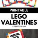 LEGO Valentines: Printable LEGO-themed Valentine cards featuring a heart made of LEGO bricks, a colorful border, and the message "Valentine, you’re awesome!" are available on the website.