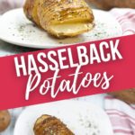 Air Fryer Hasselback Potatoes from top and side.