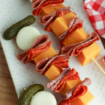 Charcuterie Skewers in close up from the top.