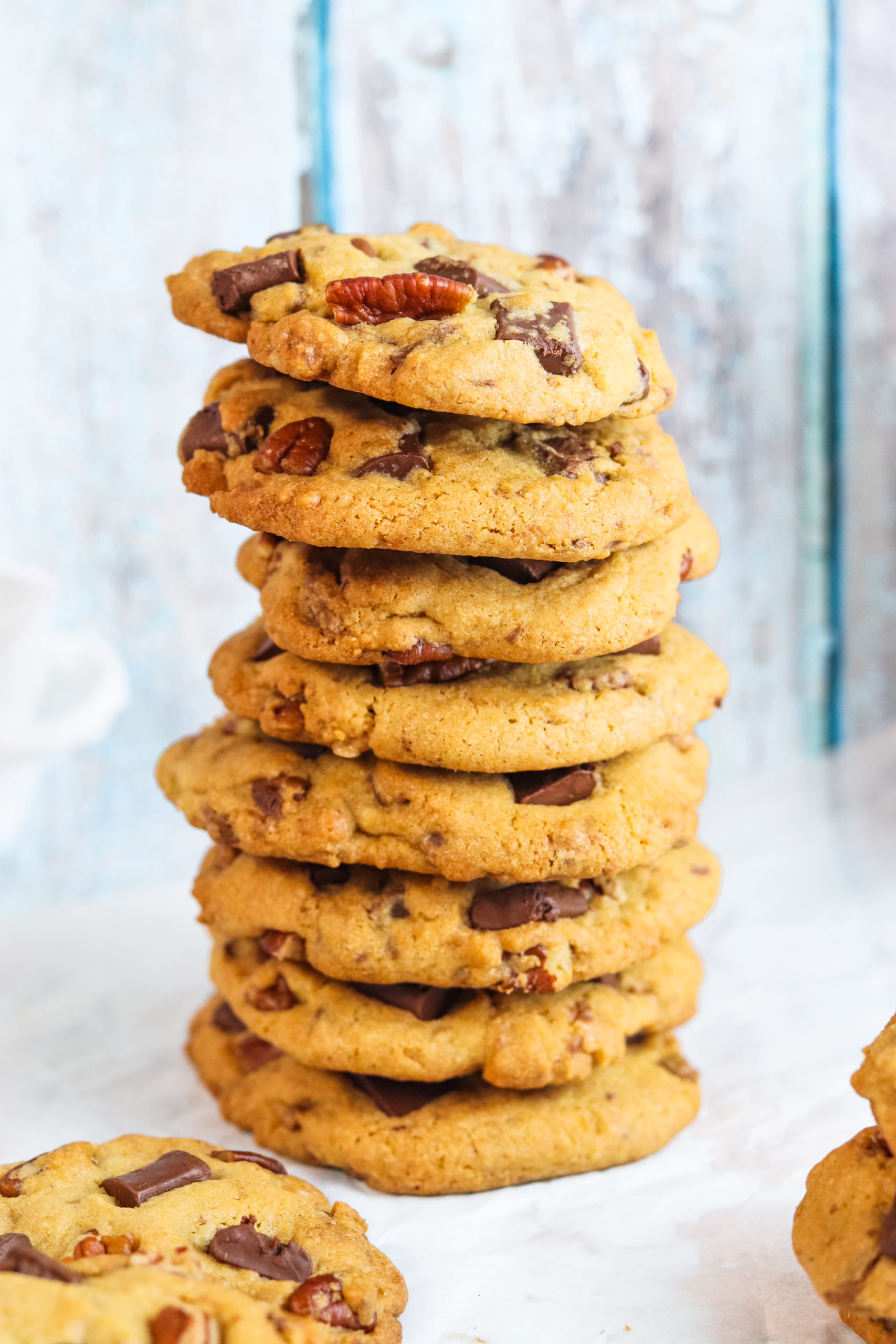 Snickers Cookies in a high stack.