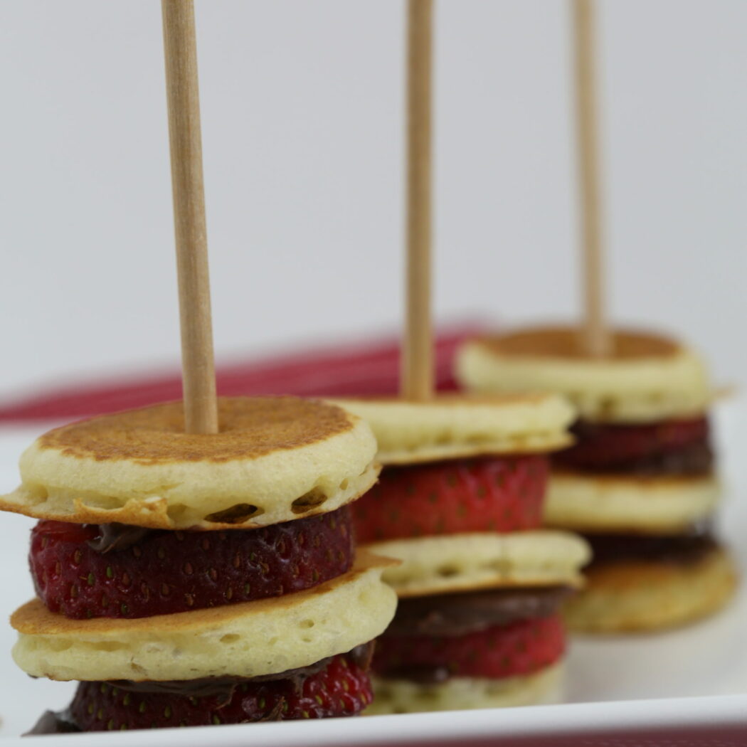 Pancakes on a Stick with Strawberries and Chocolate