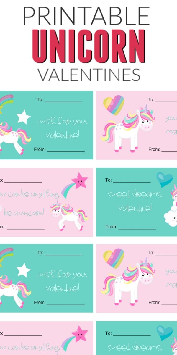 Printable unicorn valentine.