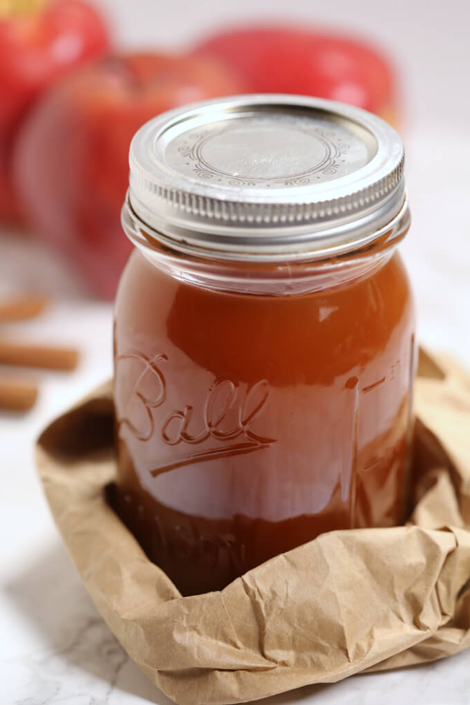 Apple pie moonshine in a sealed jar.