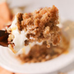 A peice of the carrot cake on the fork.