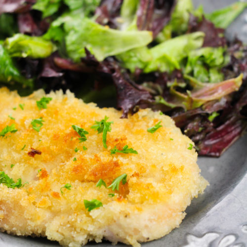milanese chicken recipe with a side salad.