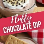 Bowl of Fluffy Chocolate Dip and a graham cracker dipped in it.