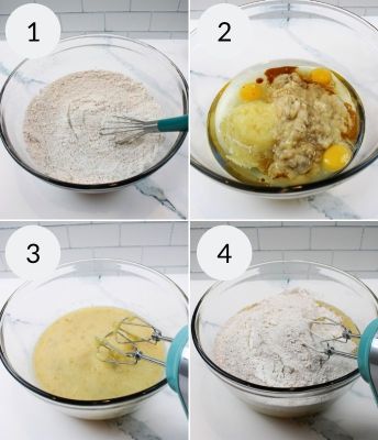 Mixing the batter for the dessert.