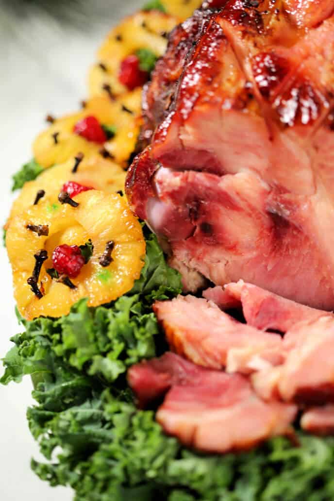 Close up of the Pineapple Glazed Ham.